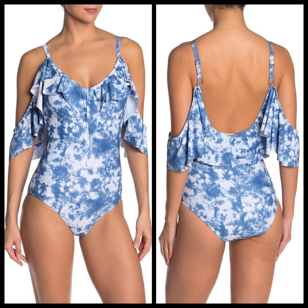 💕NICOLE MILLER Tye-Dye Ruffled One Piece Swimsuit